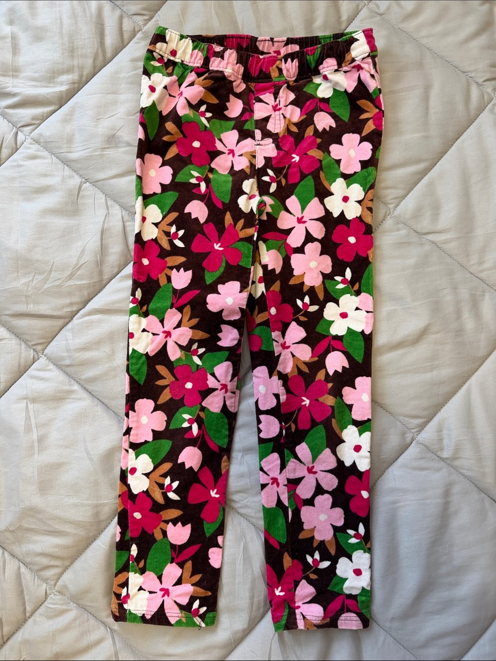 Gymboree Brown Floral corduroy pants with Pink & Green Flowers